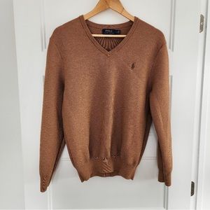 Polo Ralph Lauren light brown v-neck sweater size L prima cotton